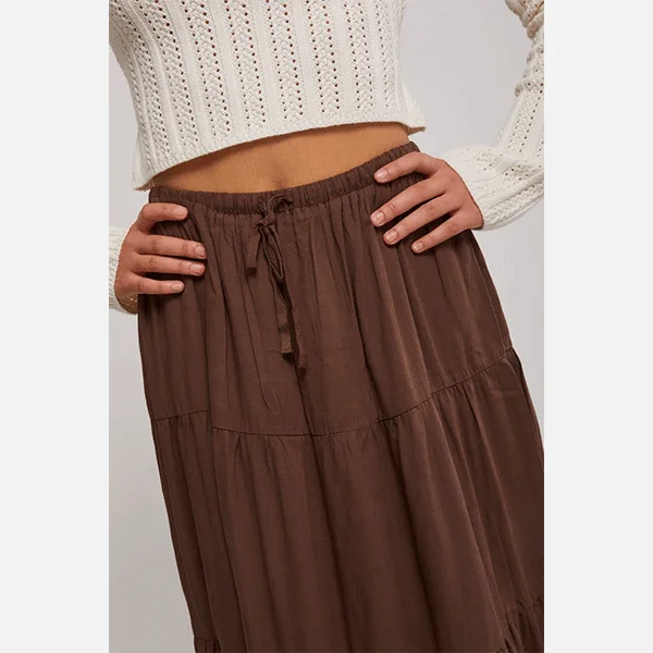 Rhythm Classic Tiered Maxi Skirt - Chocolate