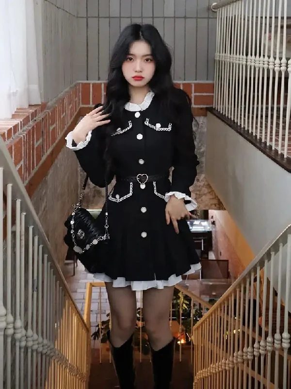 Znbbw Belt Vintage Lolita Mini Dress Women Casual Kawaii One Piece Dress Female Patchwork Korean Elegant Party Dress 2024 New