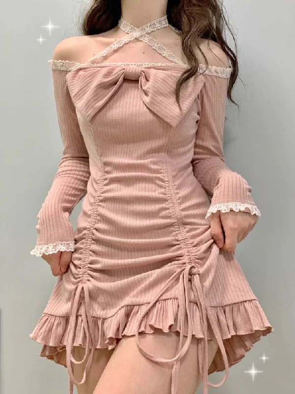 Znbbw Style Party Mini Dresses Women Japanese Off Shoulder Sexy Kawaii Dress Female Long Sleeve Lace Kawaii Lolita Dress Autumn